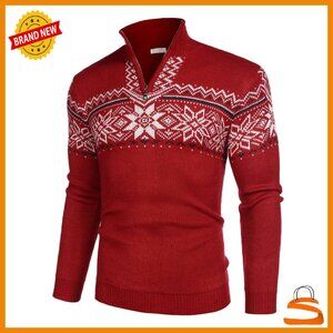 Men's Quarter Zip Pullover Sweater Casual Knit Zip Up Polo